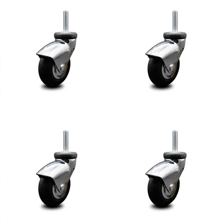 SERVICE CASTER 3 Inch Bright Chrome Hooded Neoprene Rubber 12mm Threaded Stem Casters SCC, 4PK SCC-TS03S310-NPRB-BC-M1215-4